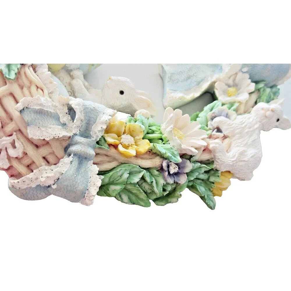York 1996 Easter Bunny Wreath Figurine House of Lloyd Spring Basket Eggs Pastel